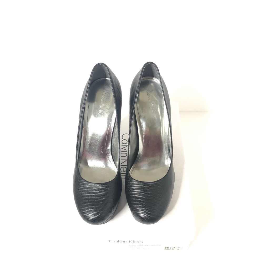 Calvin Klein Black Lizard-Embossed Platform Pumps | Statement Heels | 8.5 - Picture 3 of 7